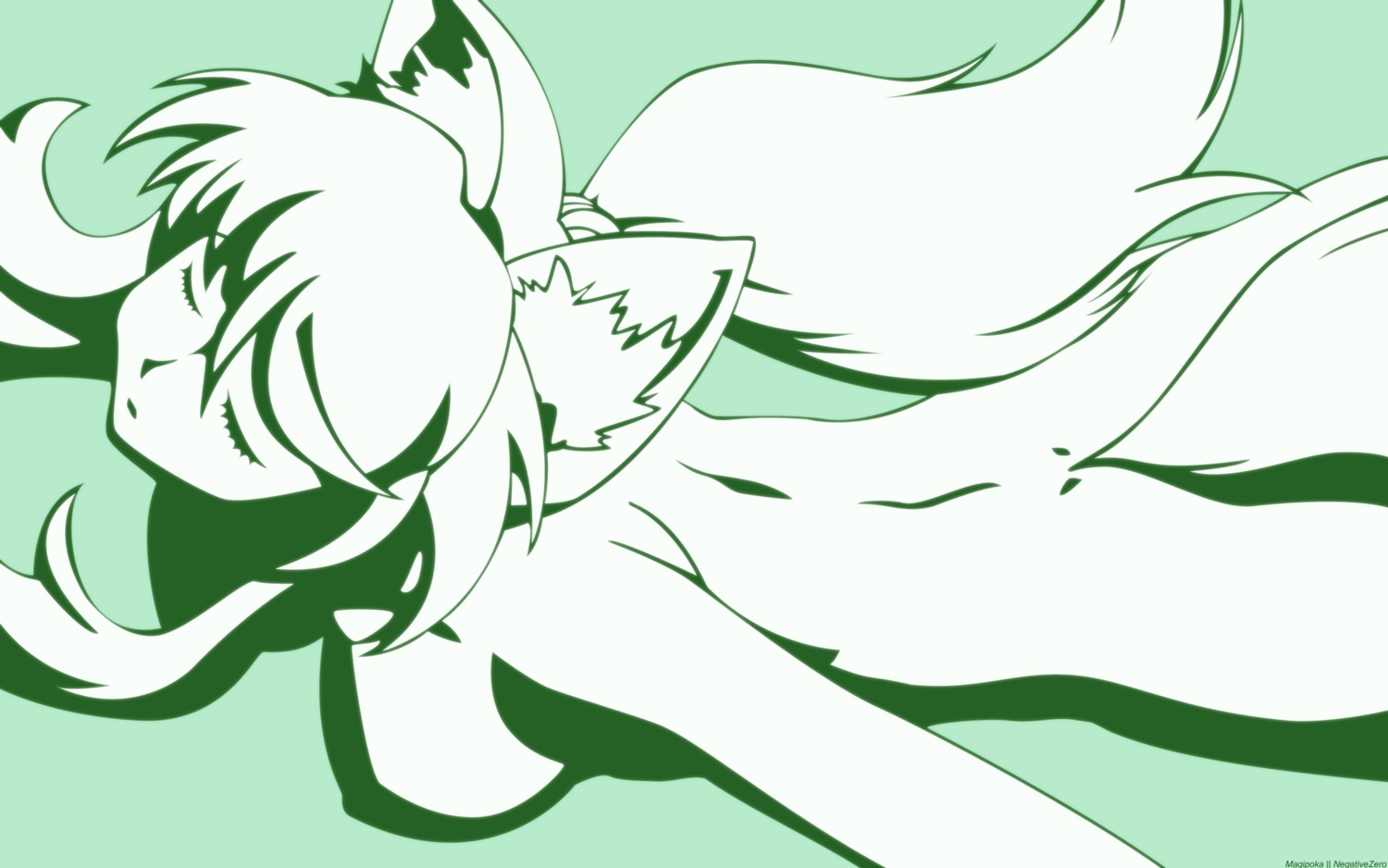 animal_ears liru magical_pokaan monochrome naked tail wallpaper