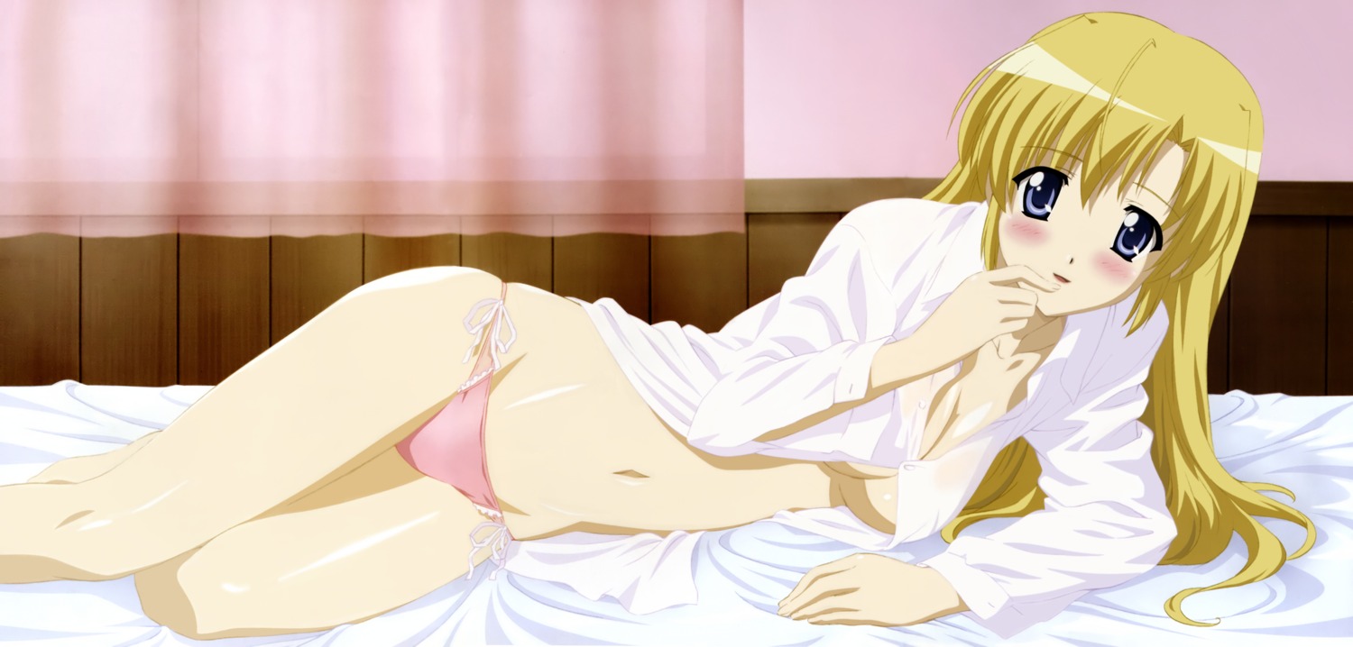 canvas_2 cleavage dress_shirt housen_elis no_bra open_shirt pantsu string_panties