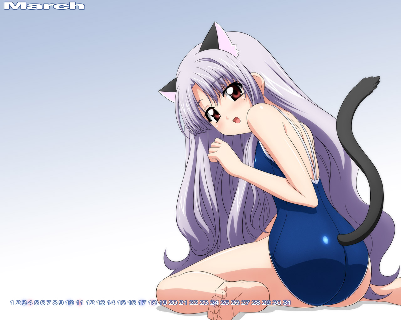 animal_ears azmaria_hendric calendar chrno_crusade nekomimi swimsuits tail wallpaper wave_ride