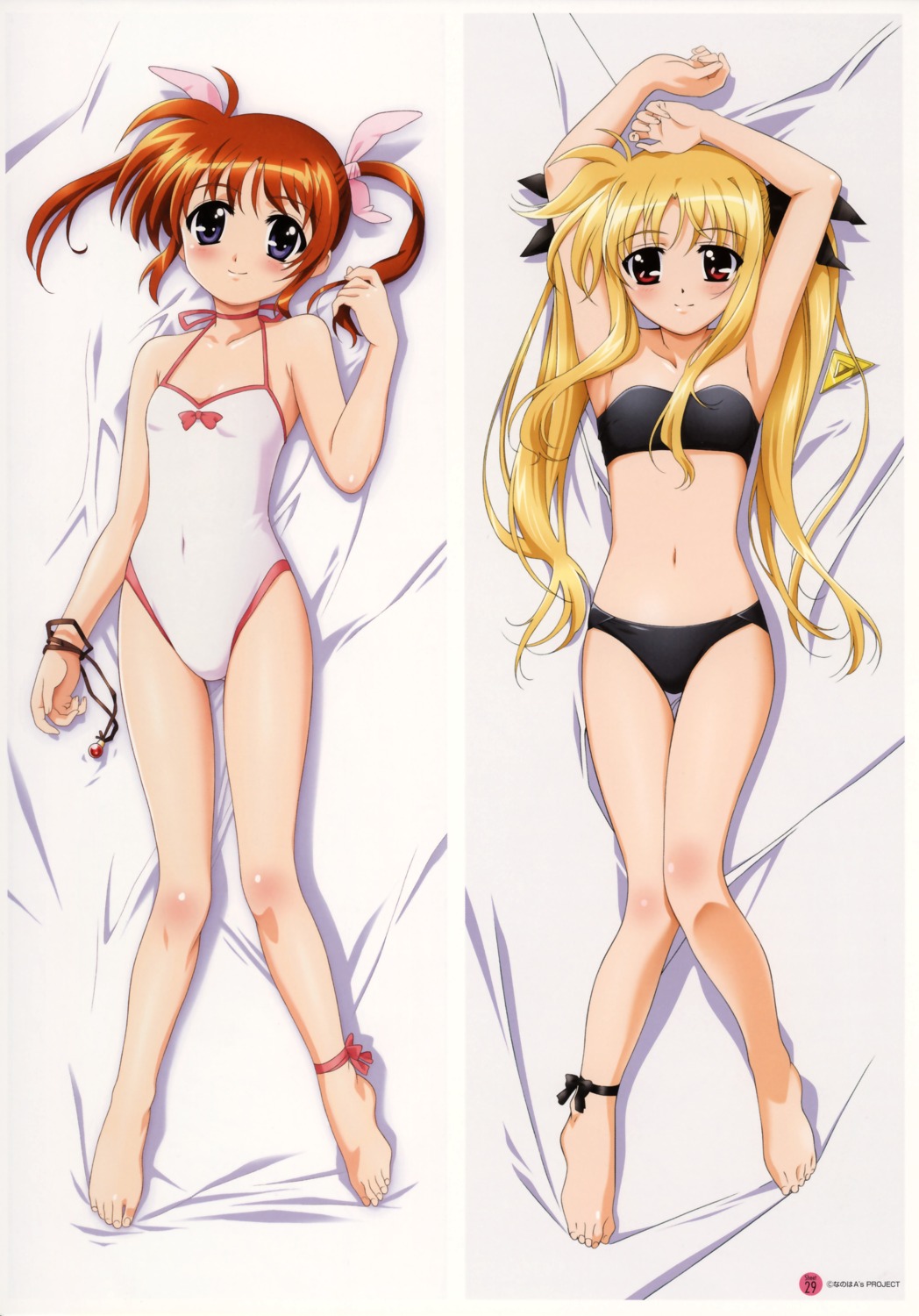 bikini dakimakura fate_testarossa mahou_shoujo_lyrical_nanoha okuda_yasuhiro swimsuits takamachi_nanoha