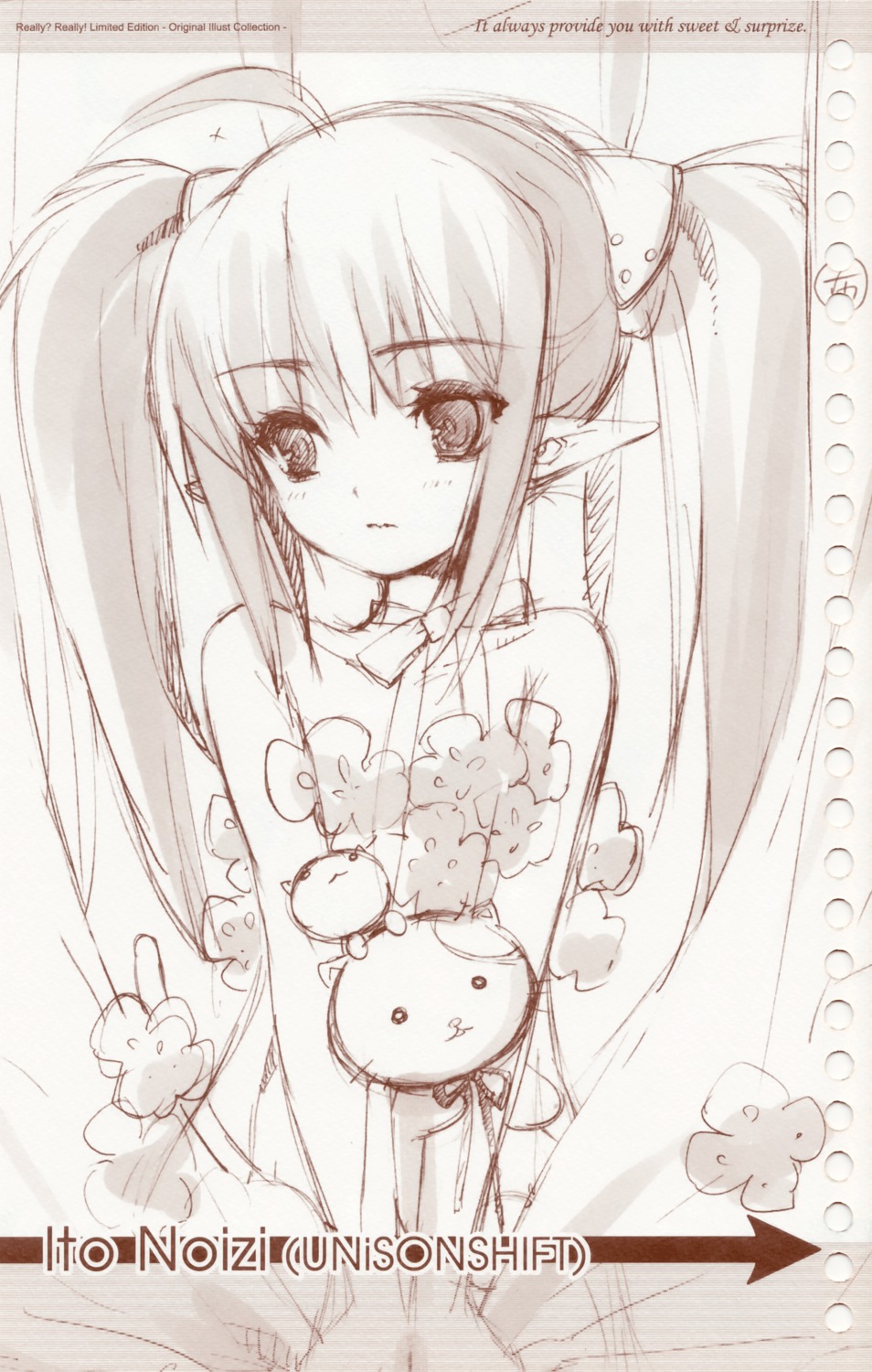 ito_noizi monochrome pointy_ears primula really_really shuffle sketch