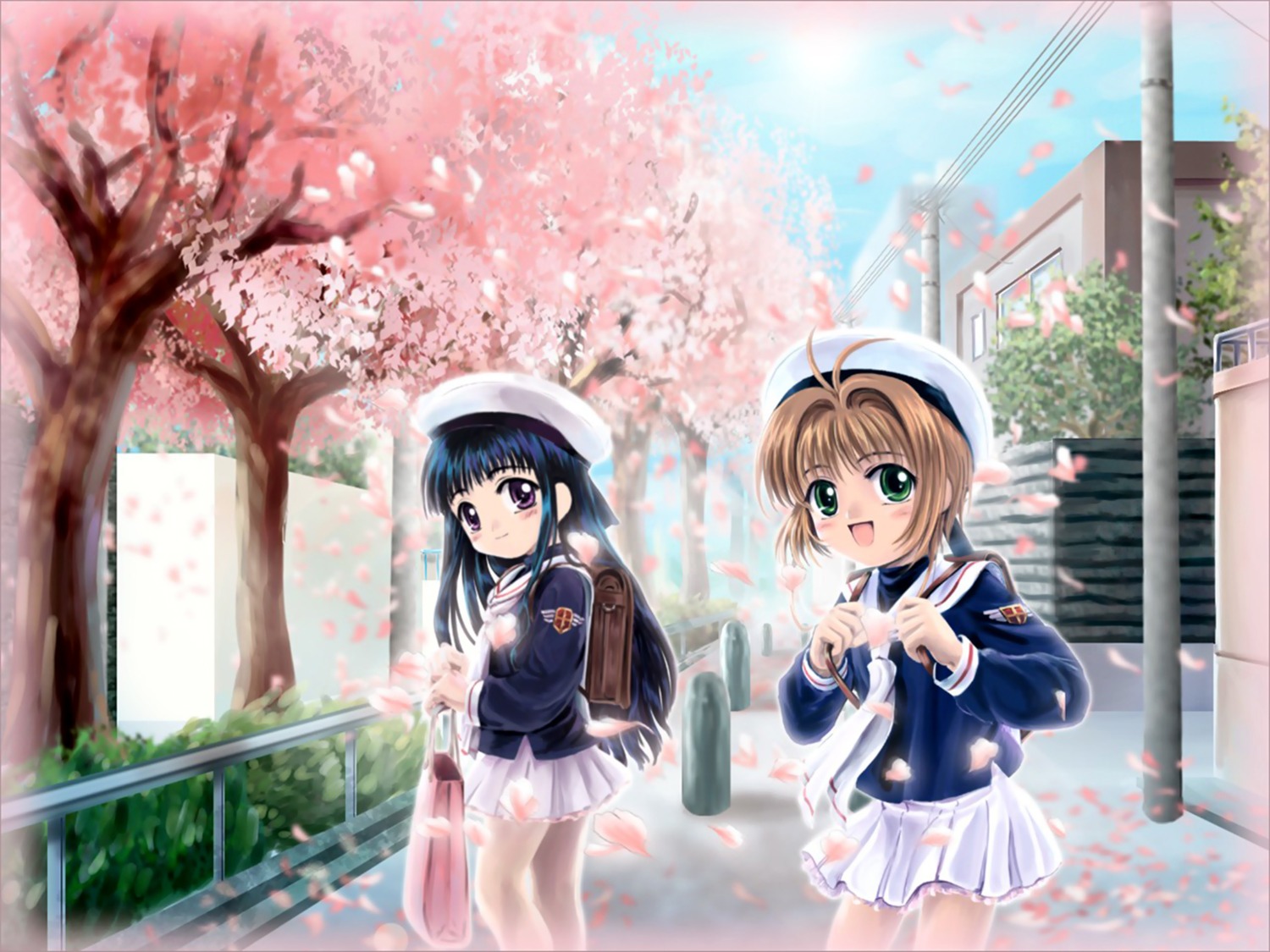 card_captor_sakura daidouji_tomoyo kinomoto_sakura moonknives seifuku wallpaper