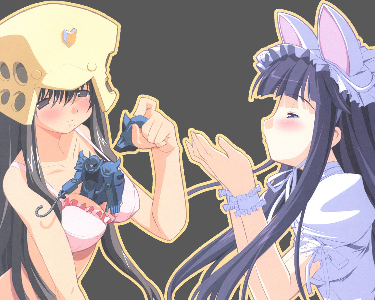 animal_ears bra cleavage crossover genshiken gundam hazuki lolita_fashion mecha nekomimi ohno_kanako tsukuyomi_moon_phase wallpaper