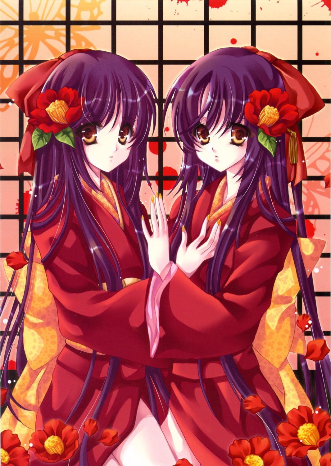 fukase_ayaka japanese_clothes kimono symmetrical_docking yuri