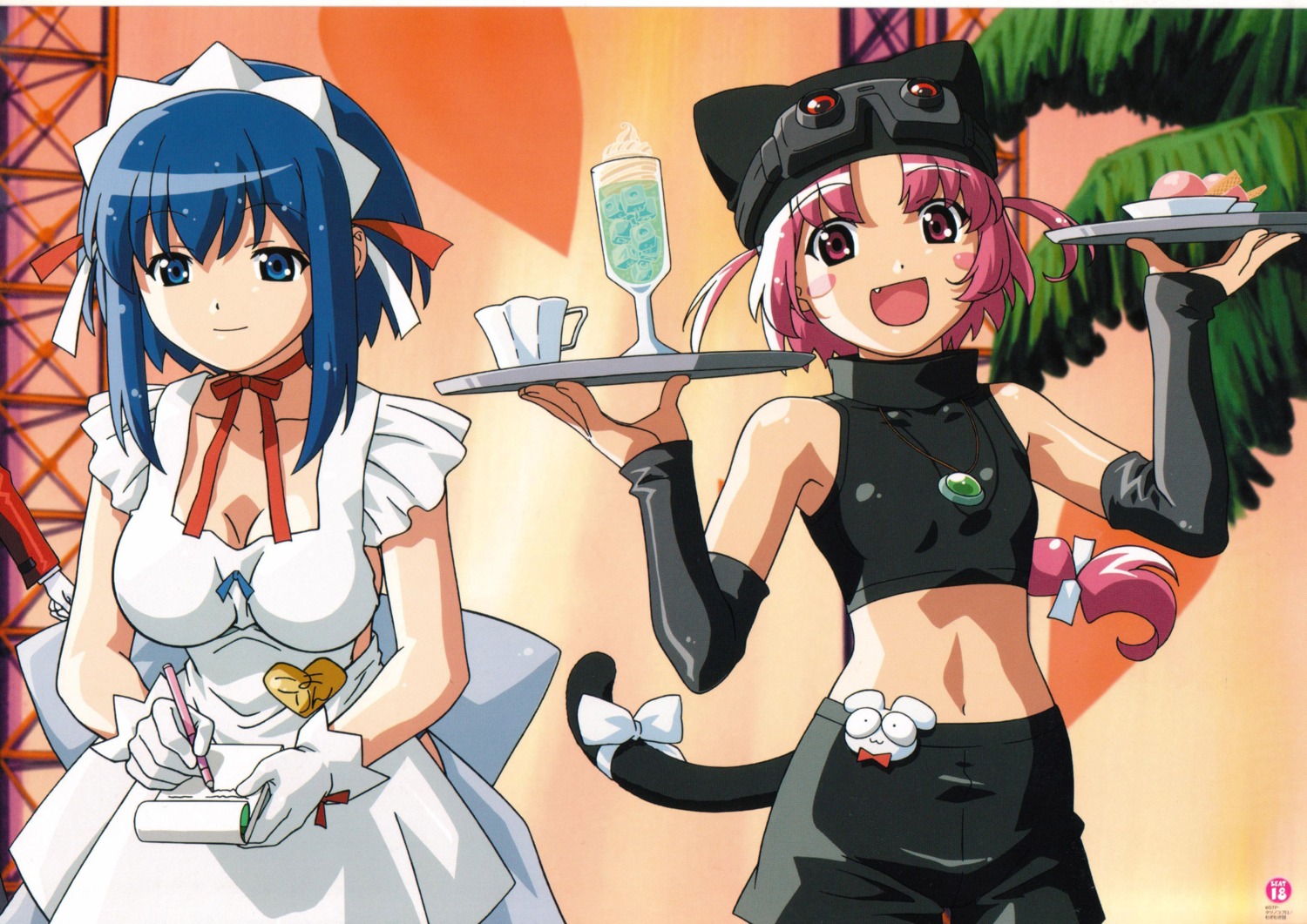 animal_ears binding_discoloration cleavage itou_katsunobu kokubunji_koyori nakahara_komugi nekomimi nurse_witch_komugi screening tail waitress