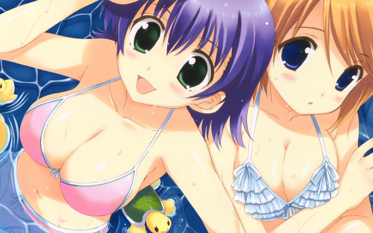 bikini breast_hold cleavage komaki_manaka ohara_tometa qp:flapper sakura_koharu swimsuits to_heart_(series) to_heart_2 tonami_yuma wallpaper wet