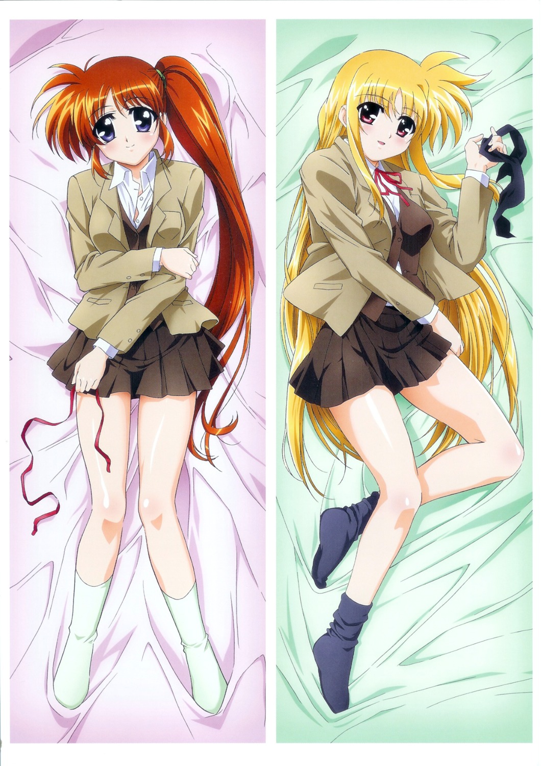 dakimakura fate_testarossa mahou_shoujo_lyrical_nanoha mahou_shoujo_lyrical_nanoha_a's okuda_yasuhiro seifuku takamachi_nanoha