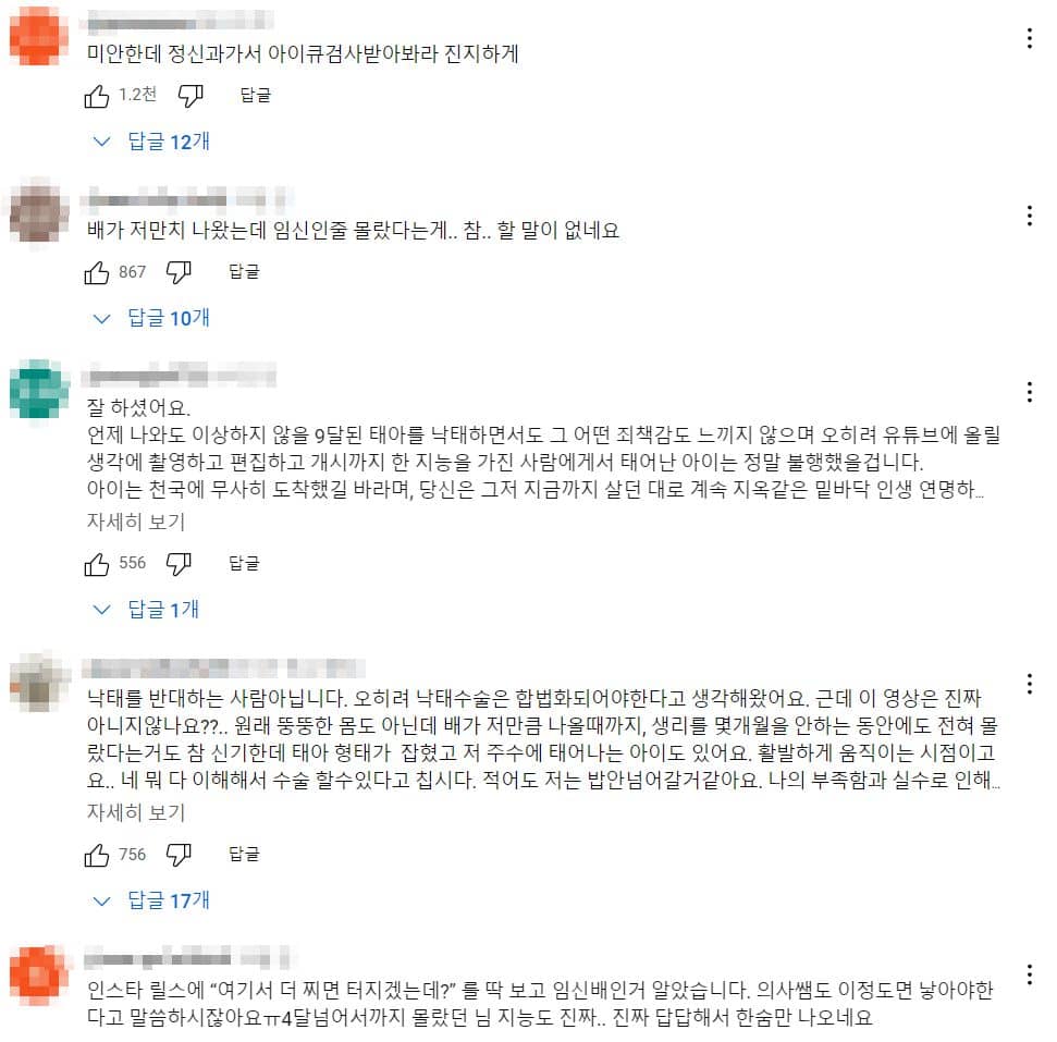 꼼죽 유튜브 채널에 달린 네티즌 반응