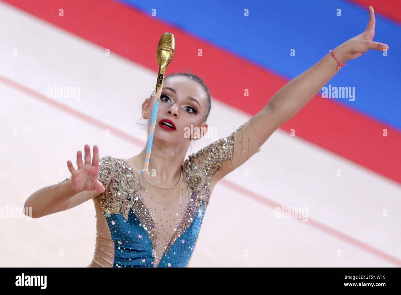 Sofia, Bulgaria. 27th Mar, 2021. Rejchl Stojanov of North Macedonia  performs during the individual Clubs qualifications at the 2021 Rhythmic  Gymnastics "Sofia World Cup". Credit: Pluto/Alamy Live News Stock Photo -  Alamy