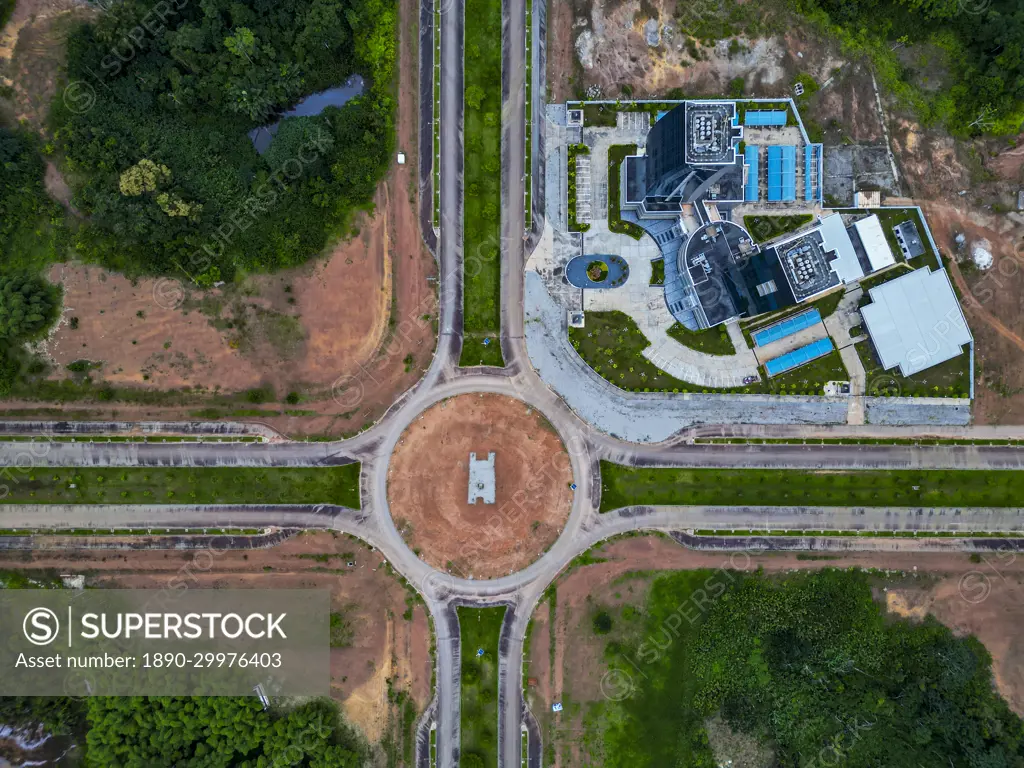 Aerial of the future Presidential Palace, Ciudad de la Paz, Rio Muni,  Equatorial Guinea, Africa - SuperStock