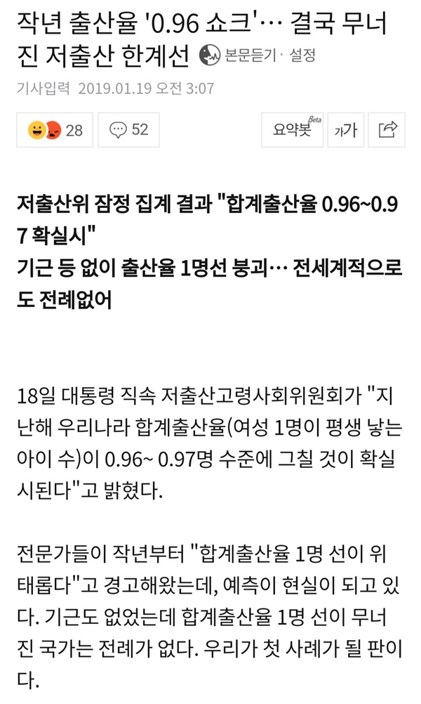 결국 무너진 저출산 한계선