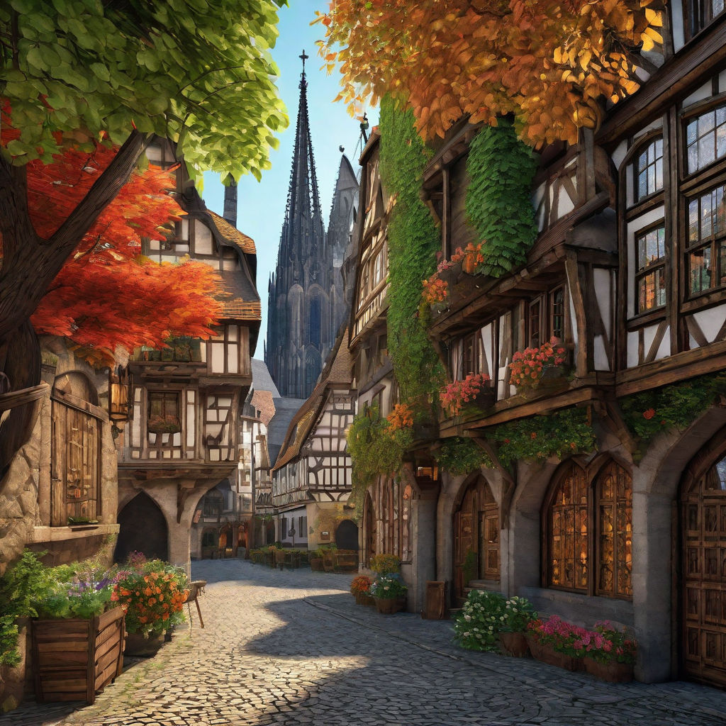 This magnificent 3D rendering captures the enchanting natural landscape of  medieval France in the autumn season