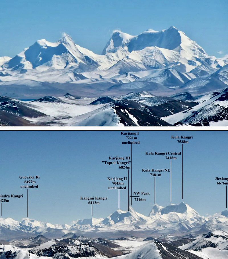 The Kula Kangri group and 3km northeast of it the Karjiang group.