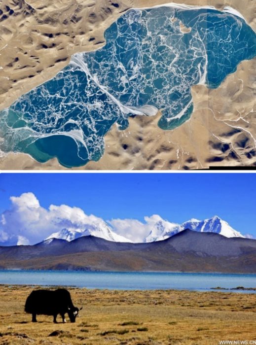 Puma Yumco lake on the Tibetan plateau at 5,030m.