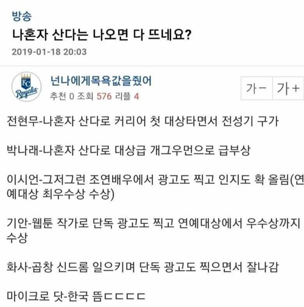 나혼자산다 나오면 뜬다