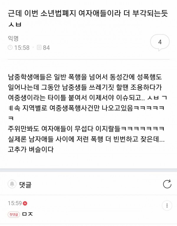 부산여중생 사건에 관한 여초의 반응