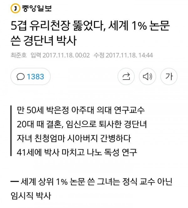 세계 상위 1% 논문을 쓰는 계약직 연구교수